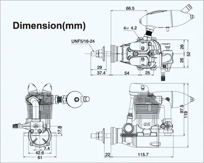 O.S. Engine FS-95V 15.59cc 4-takts flygmotor med ljuddämpare