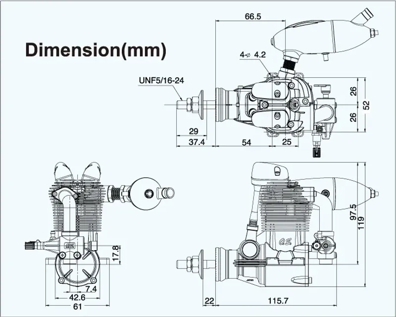 O.S. Engine FS-95V 15.59cc 4-takts flygmotor med ljuddämpare