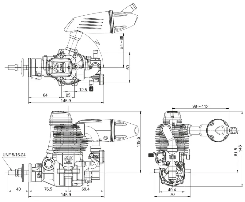 O.S. ENGINE GF30 II 30cc 4-Takts Bensinmotor med Ljuddämpare