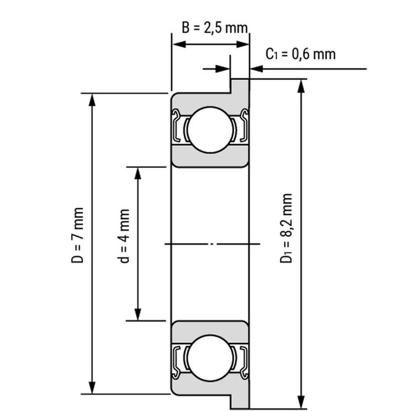 Kullager MF74-ZZ 4x7x2,5 Fläns Metalltät