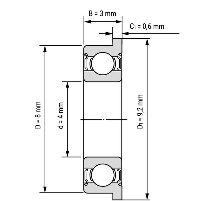 Kullager MF84-ZZ 4x8x3 Fläns Metalltät