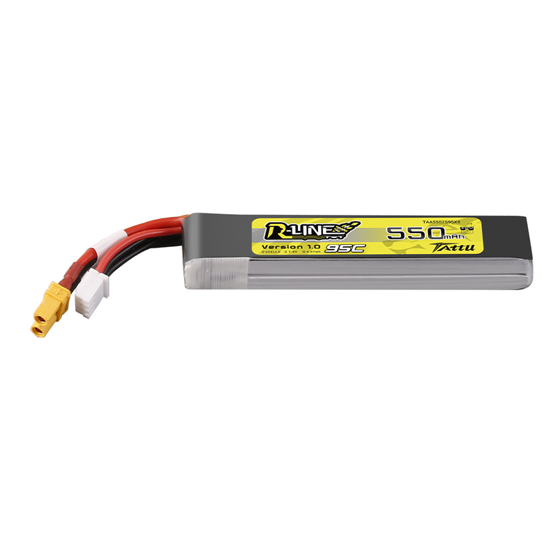 Tattu 550mAh 2S 95C 7,4V Long LiPo-batteri – XT30-kontakt – R-Line 1,0