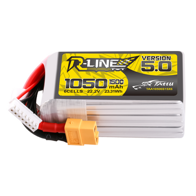 Tattu 1050mAh 6S 150C 22,2V LiPo-batteri – XT60 kontakt – R-Line 5,0