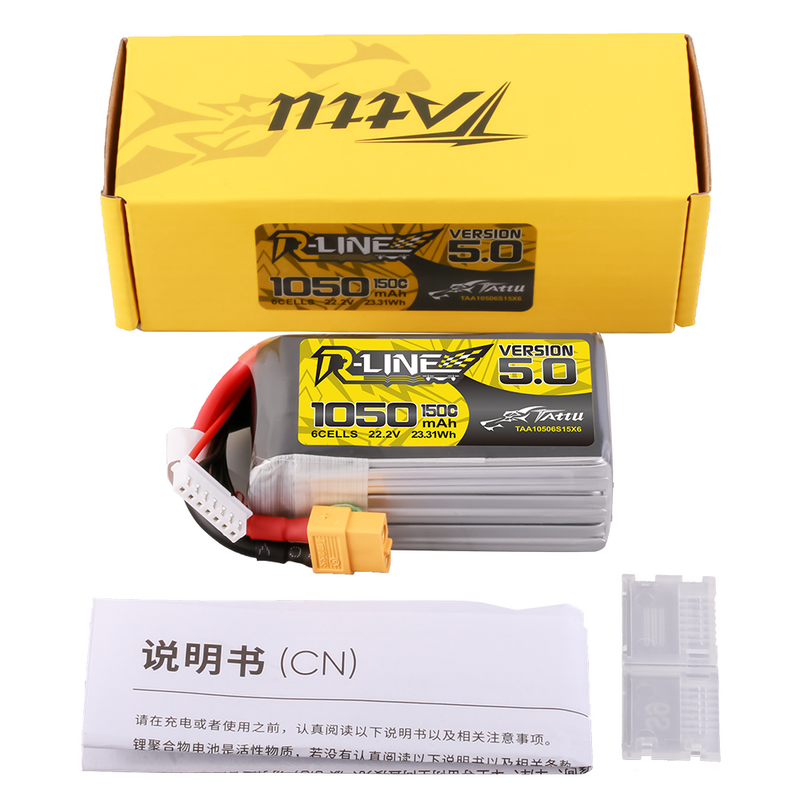 Tattu 1050mAh 6S 150C 22,2V LiPo-batteri – XT60 kontakt – R-Line 5,0