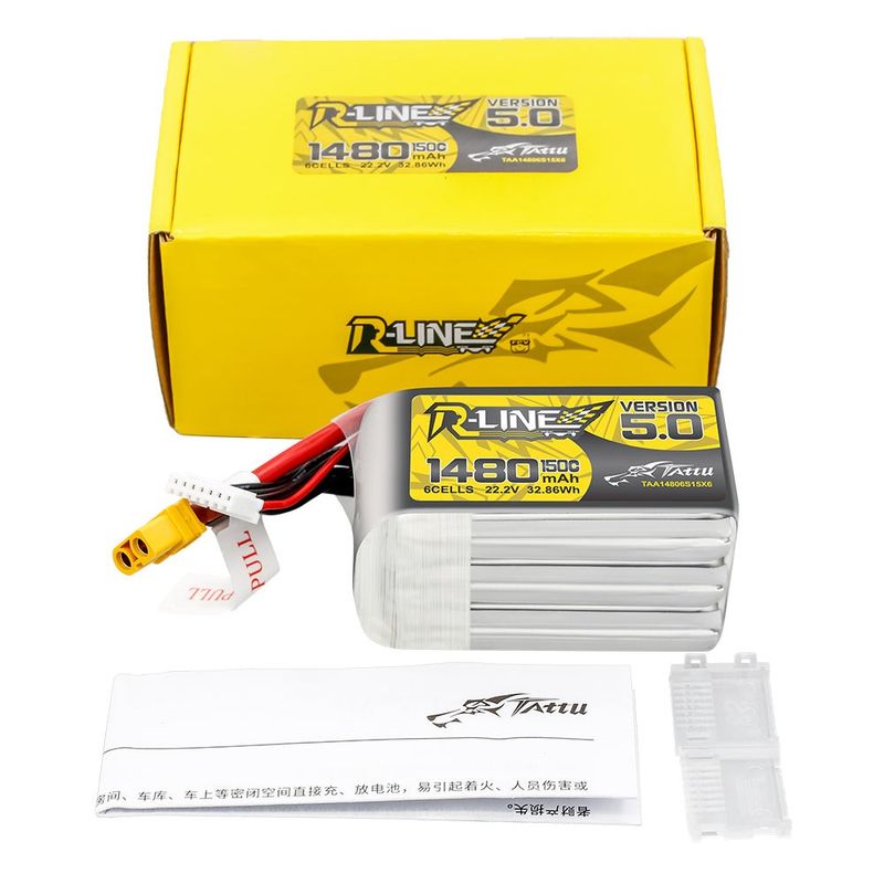 Tattu 1480mAh 6S 150C 22,2V LiPo-batteri – XT60 kontakt – R-Line 5,0