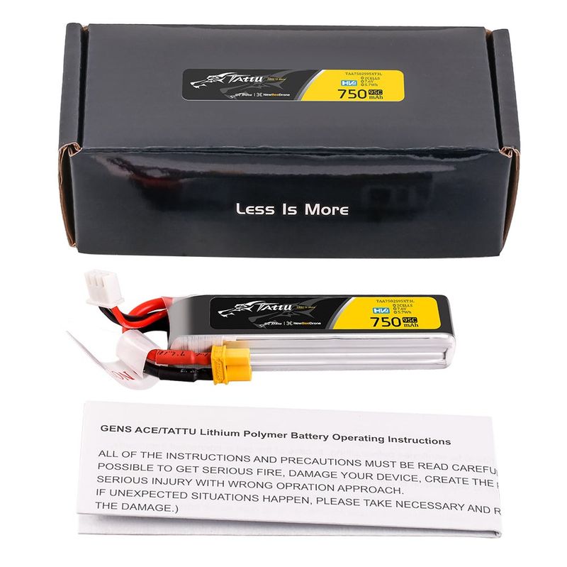 Tattu 750mAh 2S 95C 7,6V(HV) Long LiPo-batteri – XT30U-F kontakt – FPV Classic