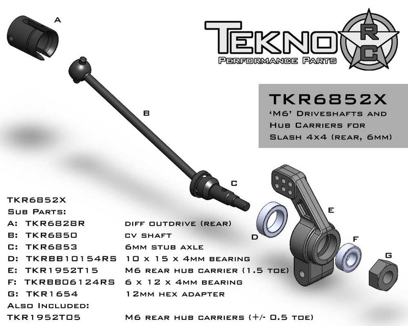 Drivaxlar och hubbar Bak 6mm Tekno RC Slash 4x4/Rustler 4x4