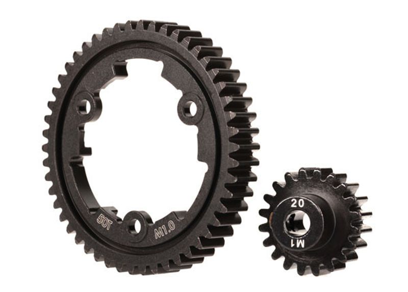 TRX6450 Huvuddrev 50T Stål Bred + Motordrev 20T 1.0M Härdat Stål