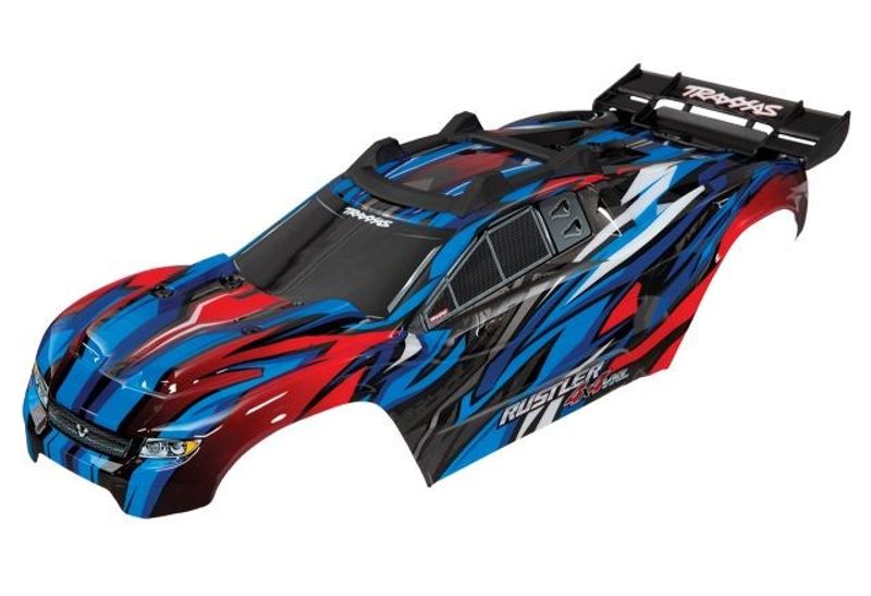 TRX6717A Kaross Rustler 4x4 Blå/Röd (Komplett med Karossfästen)