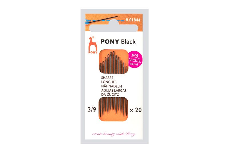 Synålar långa nr: 3/9 (nickelfri)   20 st/karta     5 kartor/fp. (701844)  "Pony Black"