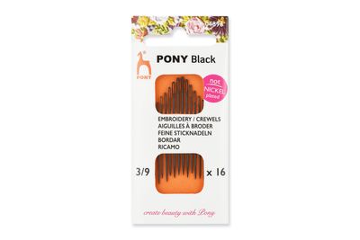 Synålar St. ögon nr: 3/9 (nickelfri)   16 st/karta     5 kartor/fp. (704896)  "Pony Black"