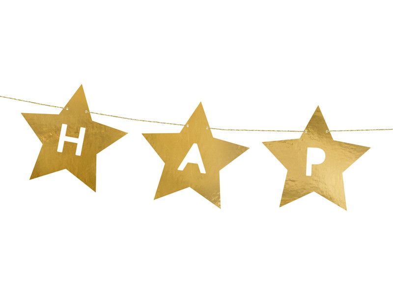 Girlang, Happy New Year, stjärnor, guld