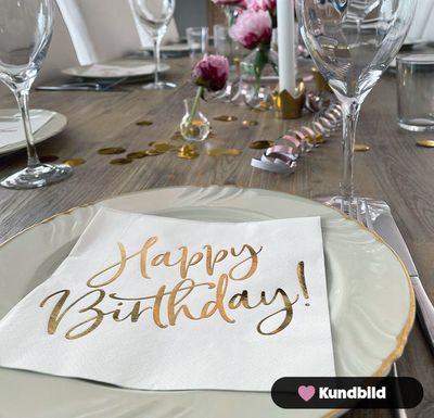Servetter, Happy Birthday, Guld, 20-pack