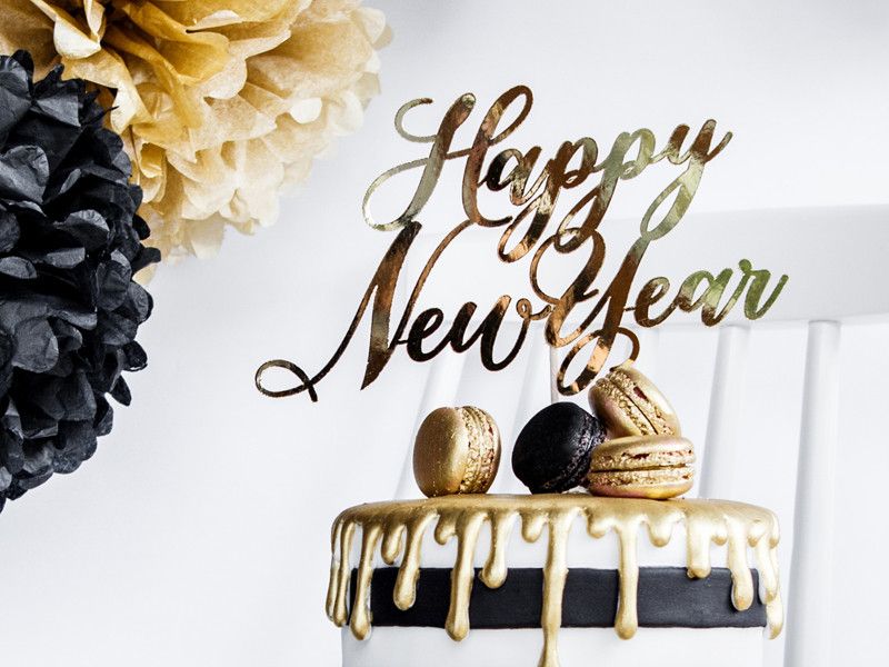 Cake topper, Happy New Year, guld