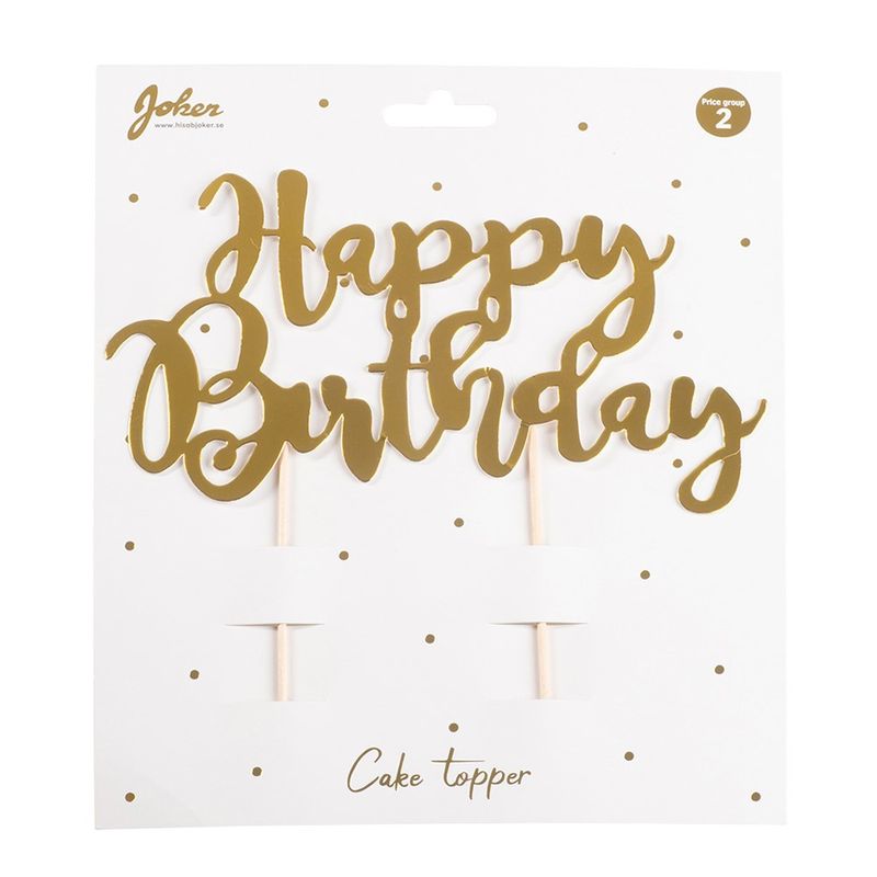Cake topper, Happy Birthday, guld