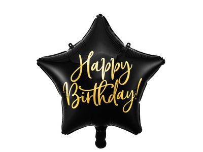 Folieballong, Happy Birthday, Stjärna, Svart