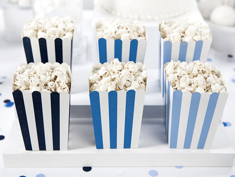Popcornbox, blå randig, 6-pack