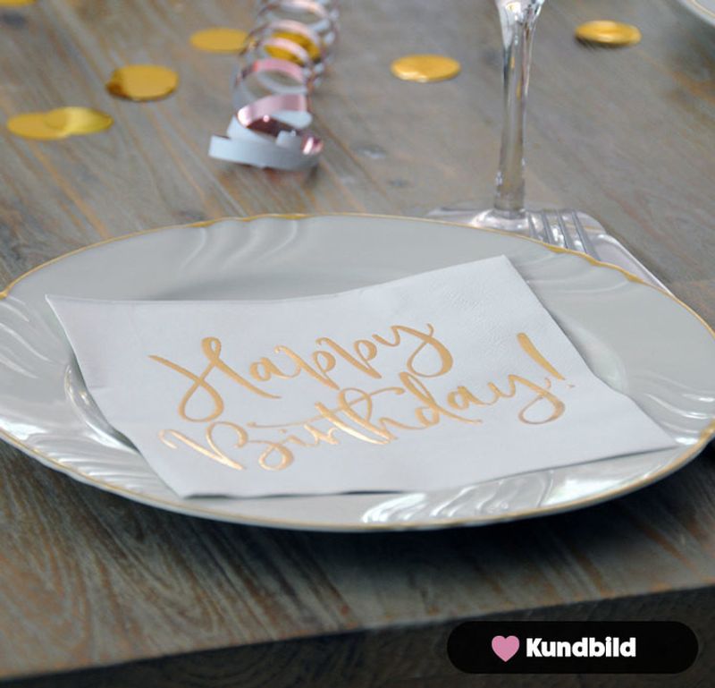 Servetter, Happy Birthday, Guld, 20-pack