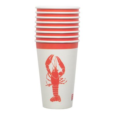 Pappmugg, kräftskiva, röd, 8-pack
