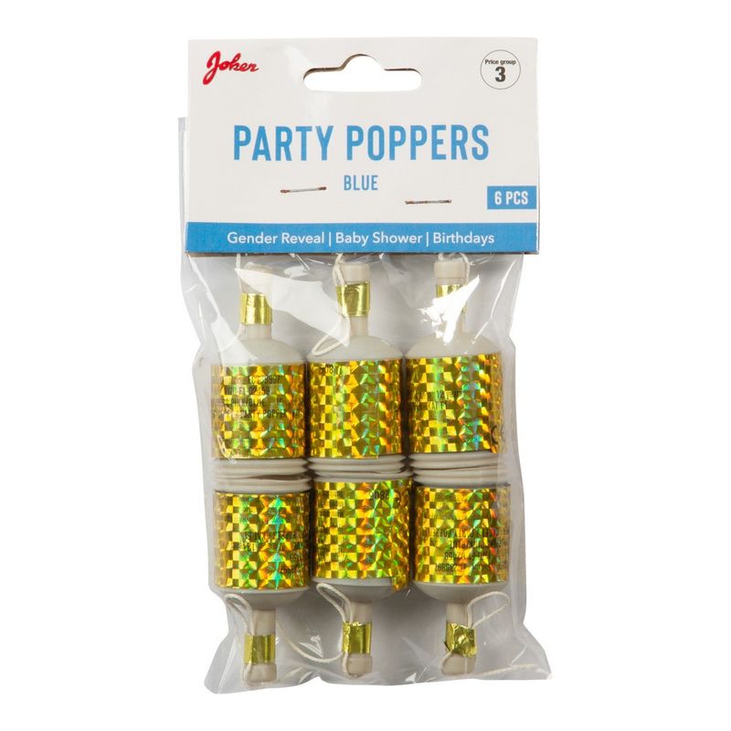Partypoppers, ljusblå, 6-pack