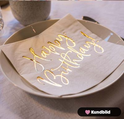 Servetter, Happy Birthday, Guld, 20-pack