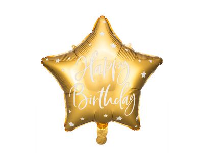 Folieballong, Happy Birthday, Stjärna, Guld