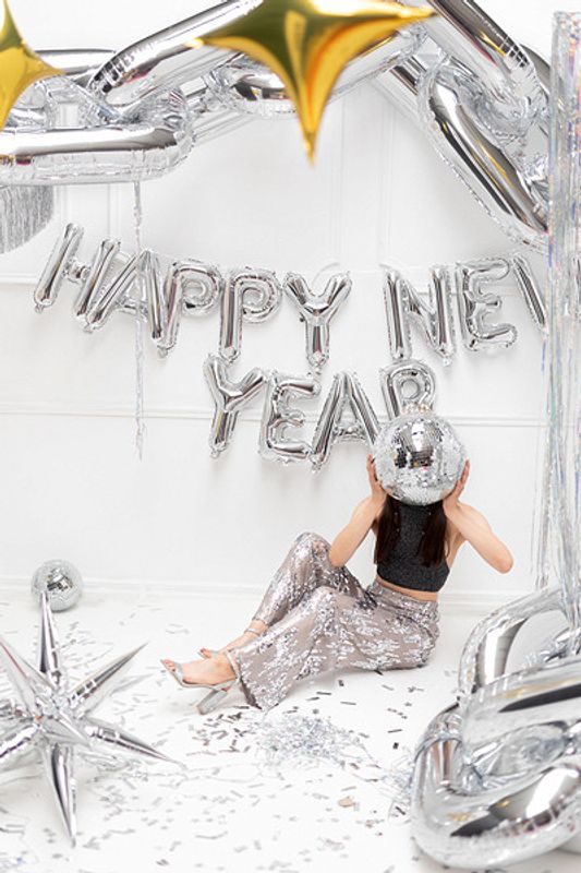 Folieballong, Happy New Year, Silver