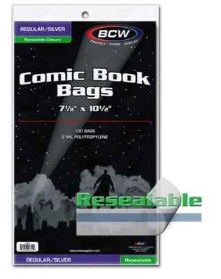 BCW RESEALABLE SILVER REGULAR COMIC BAGS (PACK OF 100)