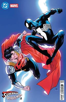 DC MARVEL SUPERMAN SPIDER-MAN #1 (ONE SHOT) CVR R DANIEL SAMPERE SUPER-BOY PRIME & SPIDER-MAN BLACK CARD STOCK VAR