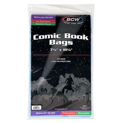 BCW RESEALABLE SILVER REGULAR COMIC BAGS THICK (PACK OF 100)