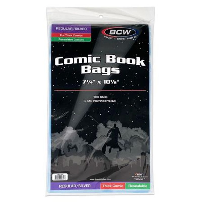 BCW RESEALABLE SILVER REGULAR COMIC BAGS THICK (PACK OF 100)
