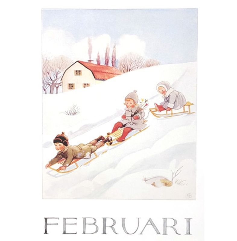 Månadsbild A4 av Elsa Beskow - Februari