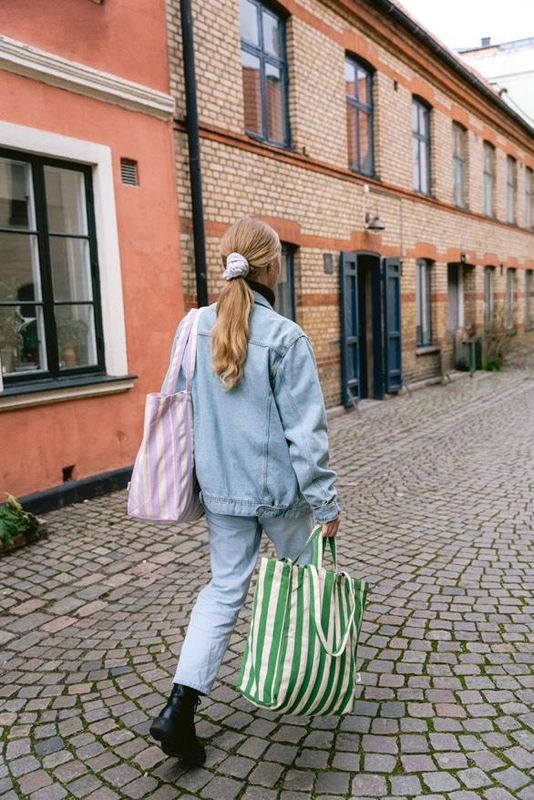 Ekologisk Tygkasse / Tote bag ORIGINAL - Randig GRÖN