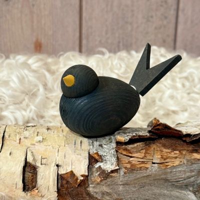 Fågel i trä - Mörkgrå