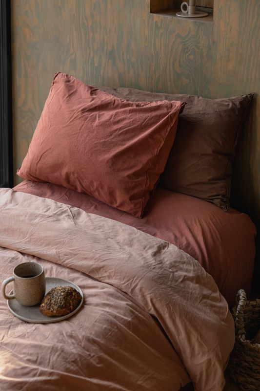Påslakanset Crinkle EKO Terracotta