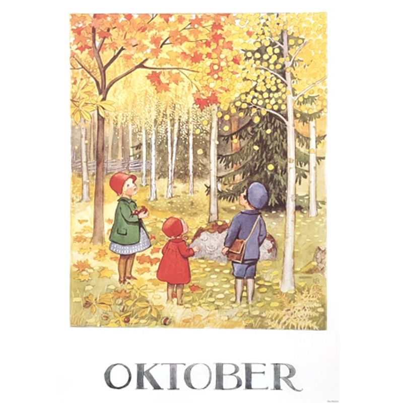Månadsbild A4 av Elsa Beskow - Oktober