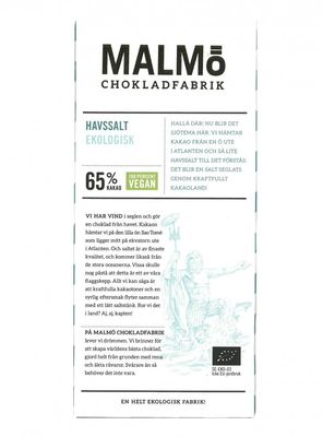 Choklad Tegel Havssalt Vegansk Eko 65%, Malmö Chokladfabrik