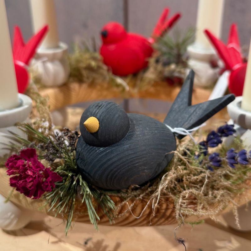 Fågel i trä - Mörkgrå