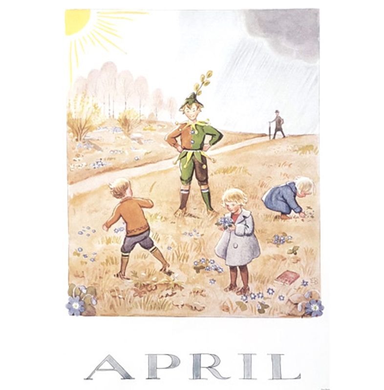 Månadsbild A4 av Elsa Beskow - April