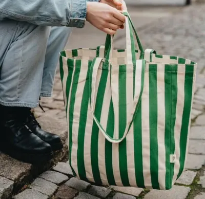 Ekologisk Tygkasse / Tote bag ORIGINAL - Randig GRÖN