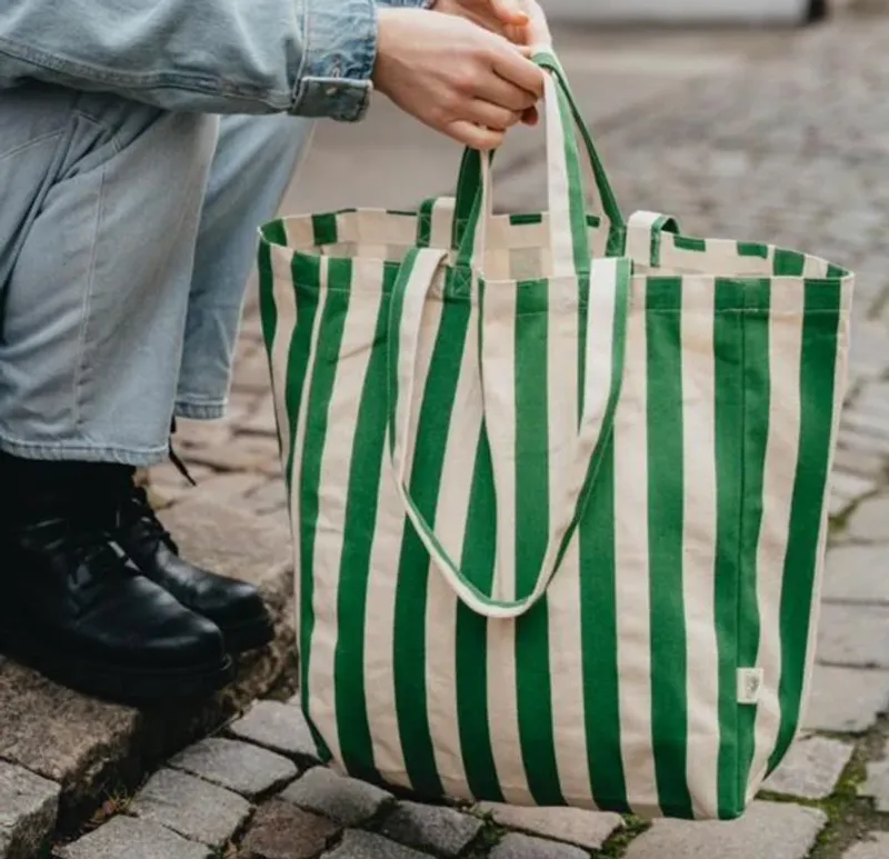 Ekologisk Tygkasse / Tote bag ORIGINAL - Randig GRÖN