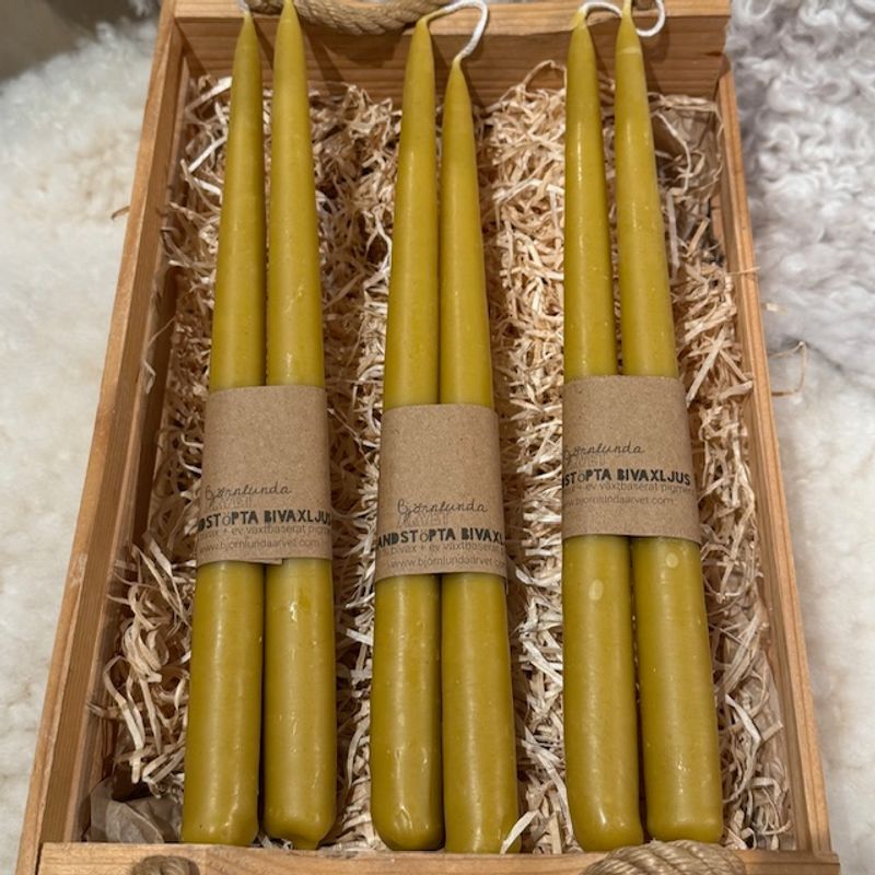 Handstöpta bivaxljus 2-pack Senap