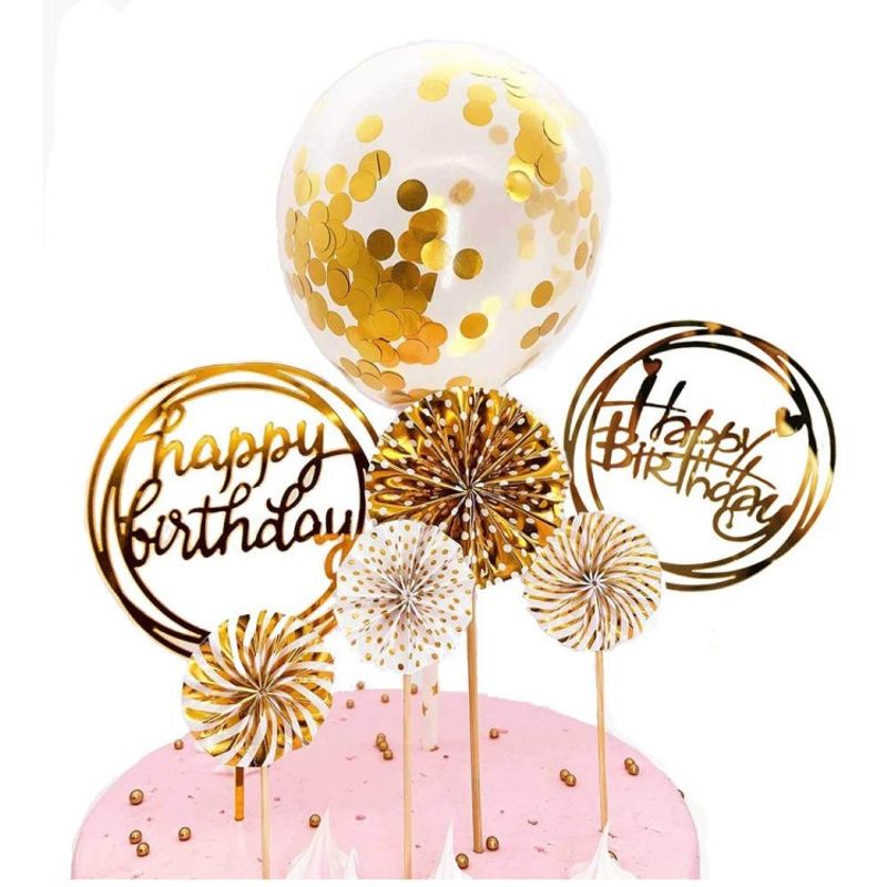 Tårtdekoration Pappersmånar Happy birthday Guld