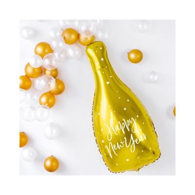 Folieballong Happy New Year Champagneflaska Guld