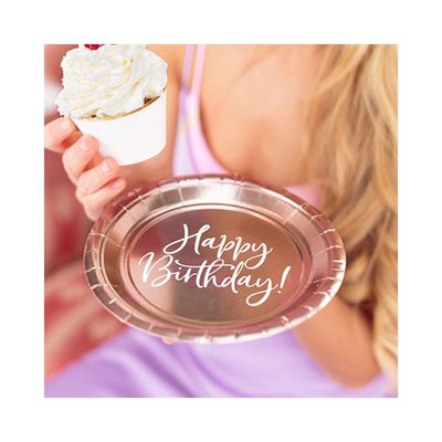 Pappersassietter Roséguld Happy Birthday