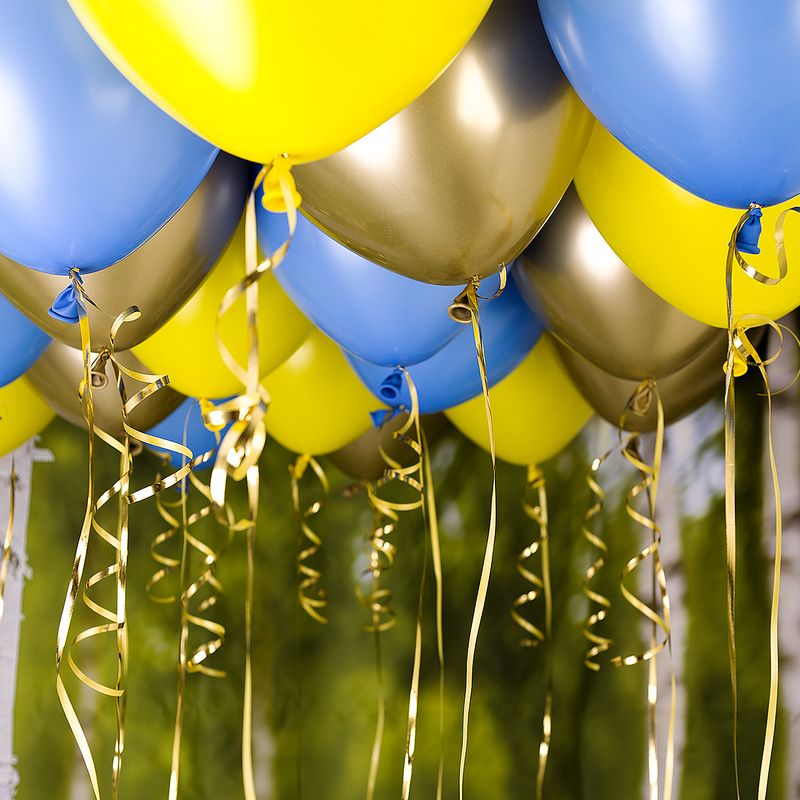 Takballonger 30-pack, blå, gul, guld