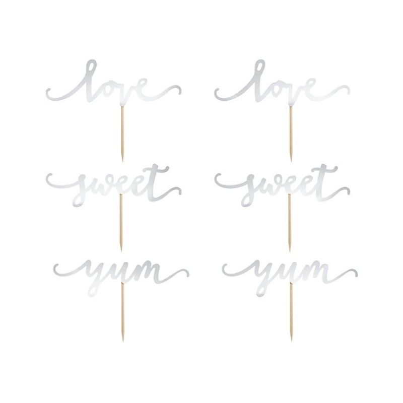 Cupcake Topper Love Silver 6-pack