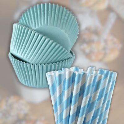 Muffinsformar och papperssugrör blå/turkos