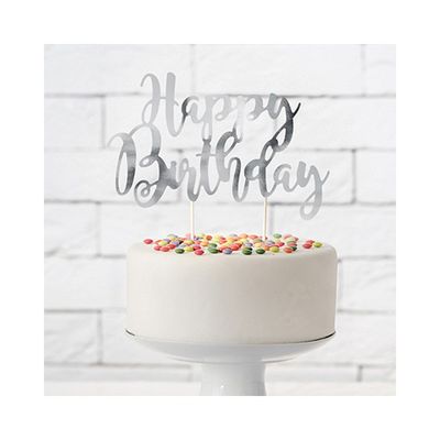 Cake Topper Happy Birthday Silver