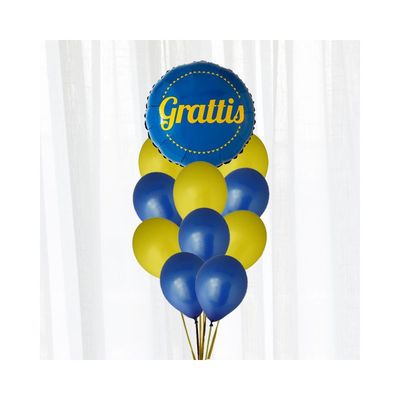 Ballongbukett Grattis blå/gul